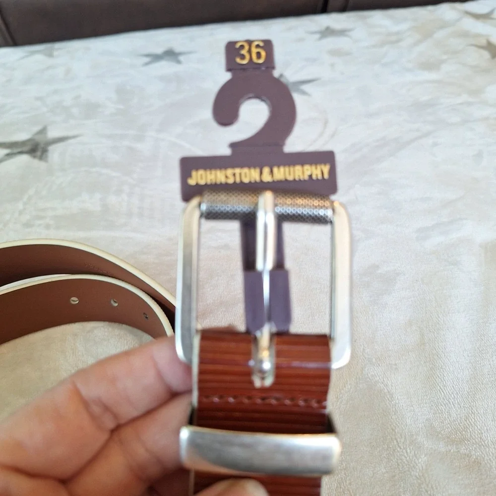Johnston And Murphy Tan Ribbed Leather Belt Style 75–7731 Size 36 New With Tag